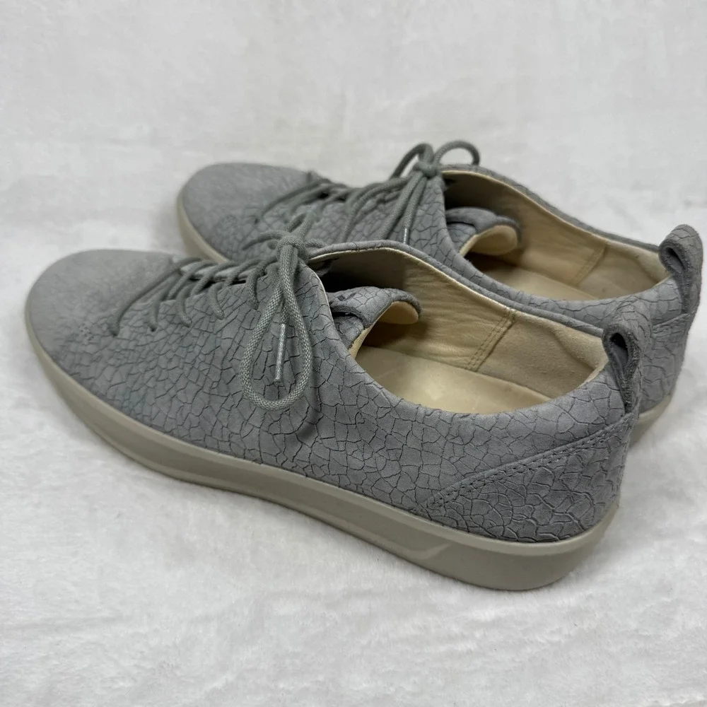 ECCO Soft 7 Grey Crackle Textured Leather Low Top‎ Lace Up Sneakers Mens 8
